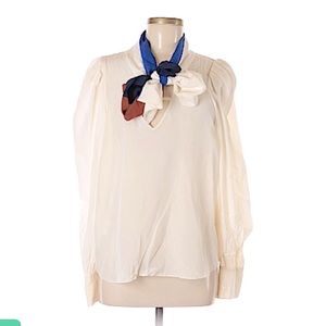 NWOT silk BCBG Maxazria RUNWAY ivory tie neck puff sleeve blouse M
